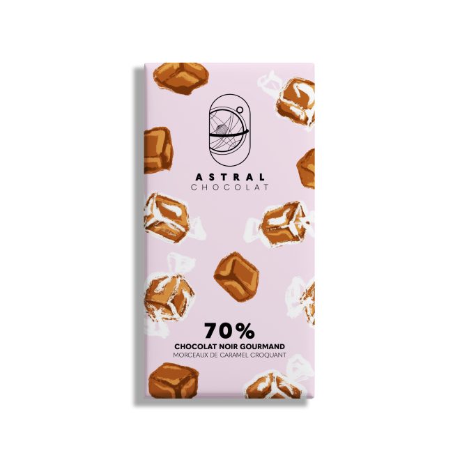 Chocolat noir gourmand 70%Morceaux de caramel croquant