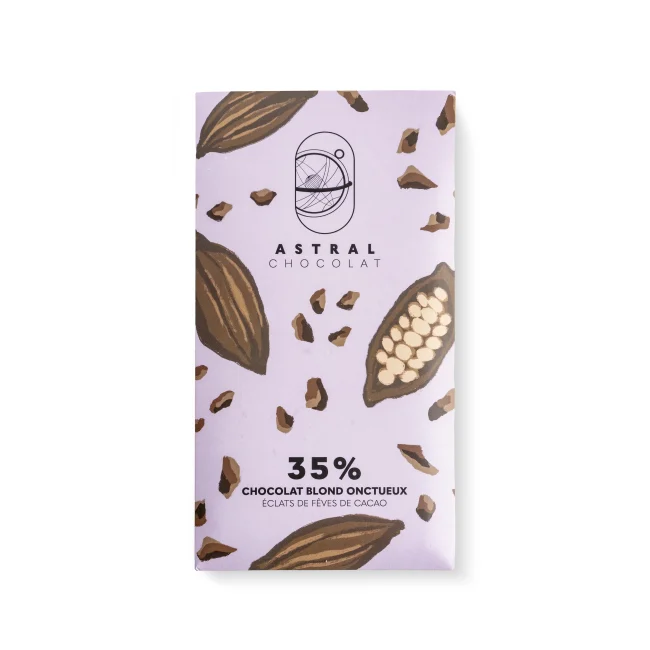 Chocolat blond onctueux 35%Éclats de fèves de cacao