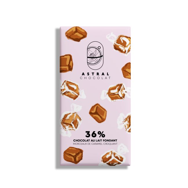 Chocolat au lait fondant 36%Morceaux de caramel croquant