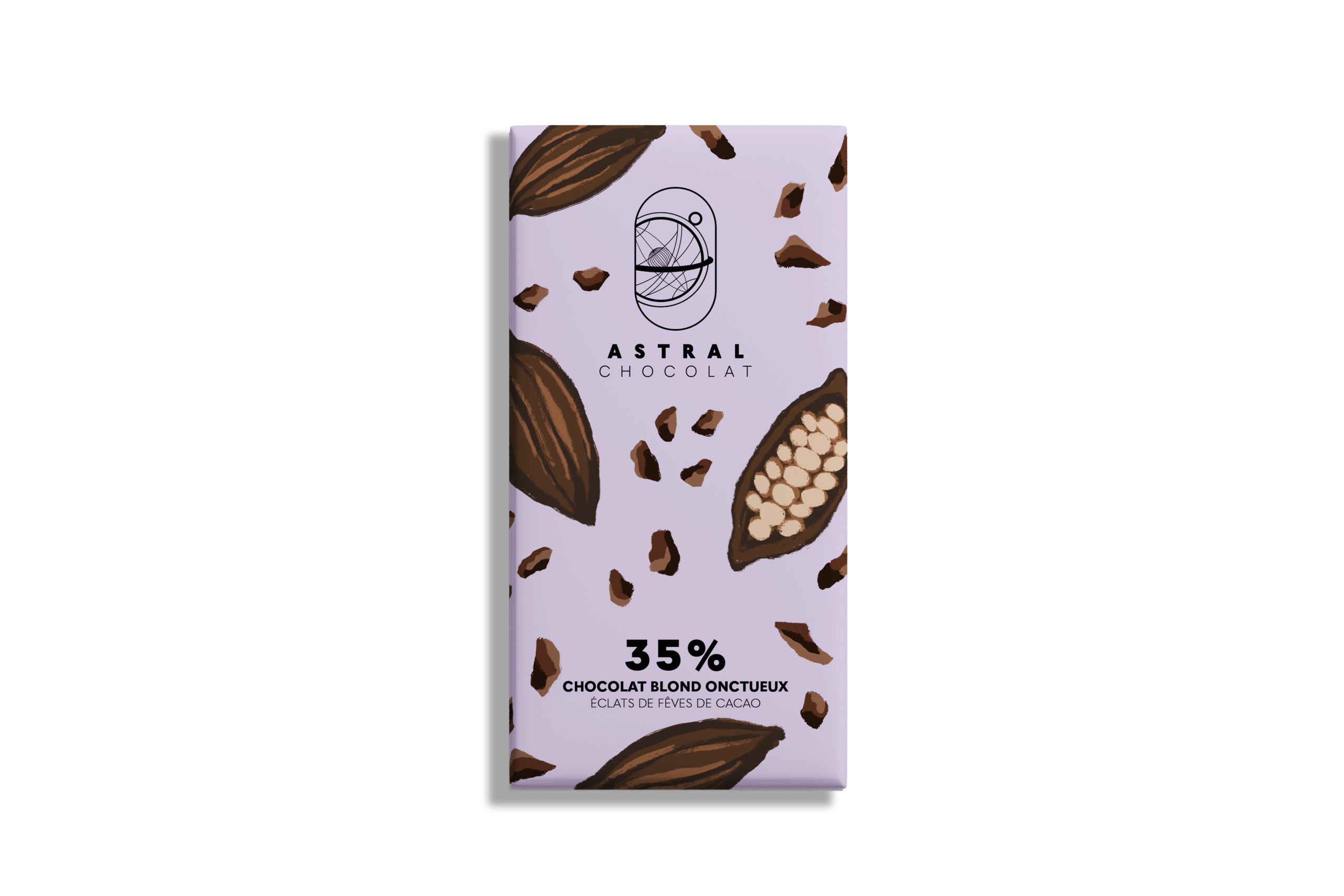 Chocolat blond onctueux 35%Éclats de fèves de cacao - ASTRAL CHOCOLAT