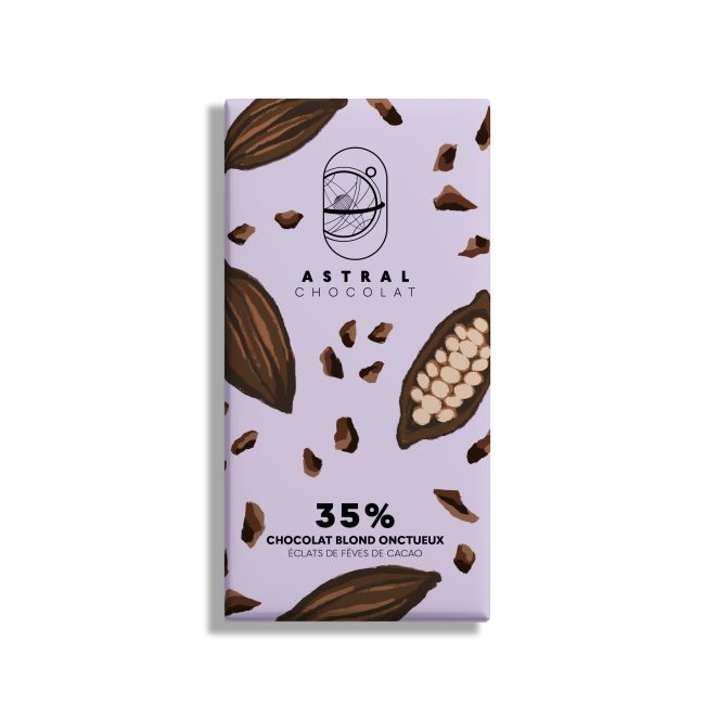 Chocolat blond onctueux 35%Éclats de fèves de cacao