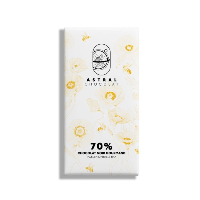 Chocolat noir  gourmand 70%pollen d’abeille Bio