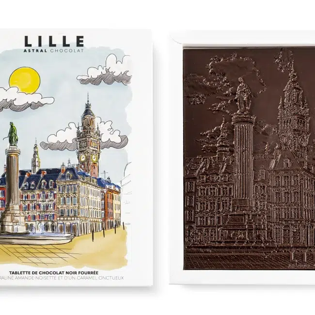 Tablette chocolat nior fourrée au praliné et caramel beurre salé Lille cadeau original souvenir de Lille Grand Place Lille
